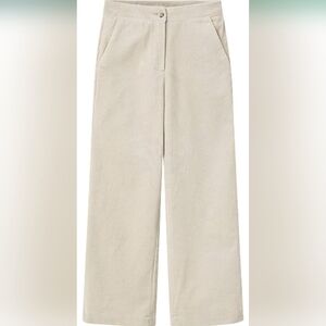 Chic Beige Women's Wide Leg Corduroy Pants